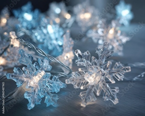 Obraz Decorative Snowflake Lights Creating a Cozy Winter Atmosphere