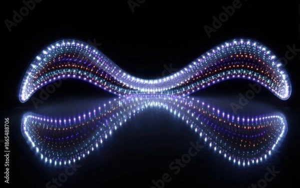 Obraz Illuminated LED Wave Design with Reflective Surface in Dark Setting