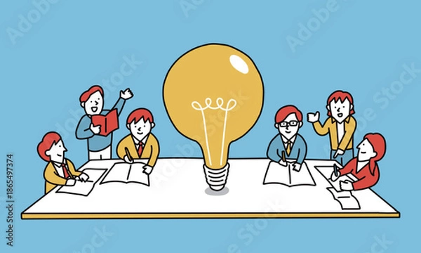 Obraz 大きな目標に向かって勉強する中学生・高校生と講師・先生のイラスト