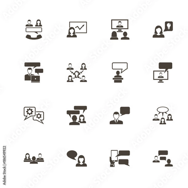 Fototapeta Business Communication icons. Perfect black pictogram on white background. Flat simple vector icon.