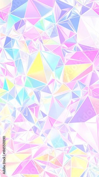 Obraz パステルオーロラのポリゴン抽象背景 透明感あるクリスタルとガラス風の幾何学グラデーションデザイン