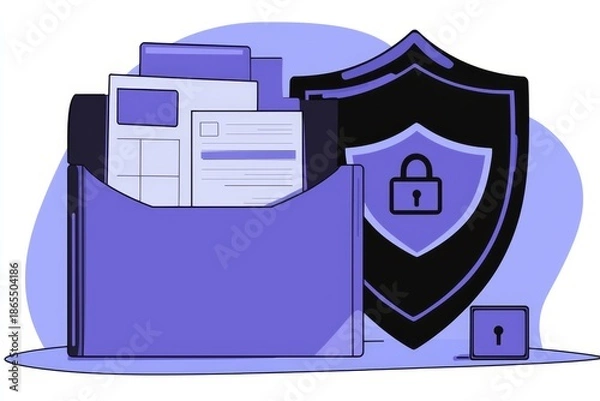 Obraz A digital illustration showcasing a folder and documents representing data security.