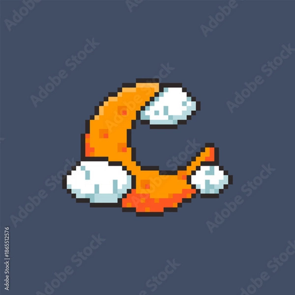Obraz Pixel art Crescent Moon with Clouds game asset