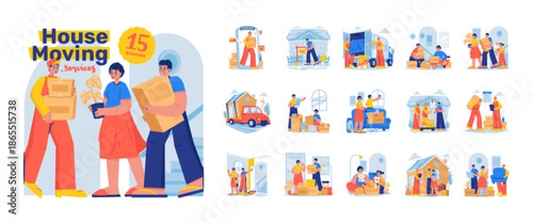 Obraz House Moving Relocation Services Vector Illustration Set