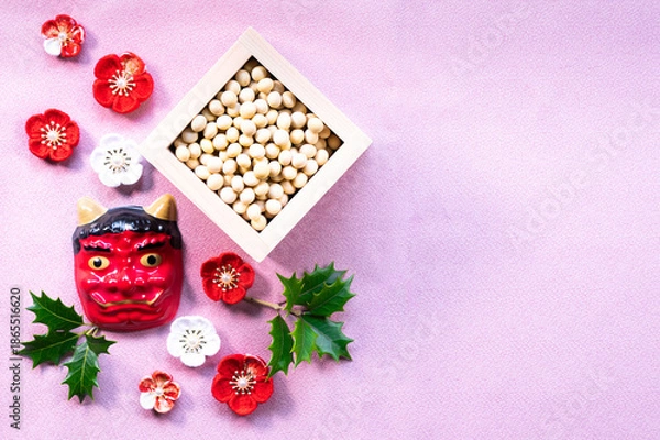 Obraz ピンク背景の節分デザイン