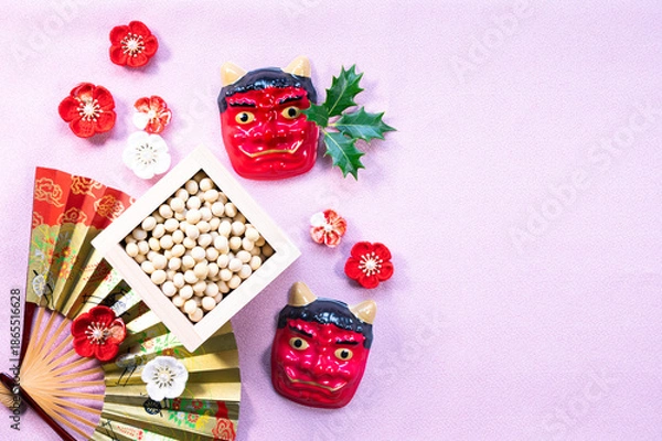 Obraz ピンク背景の節分デザイン