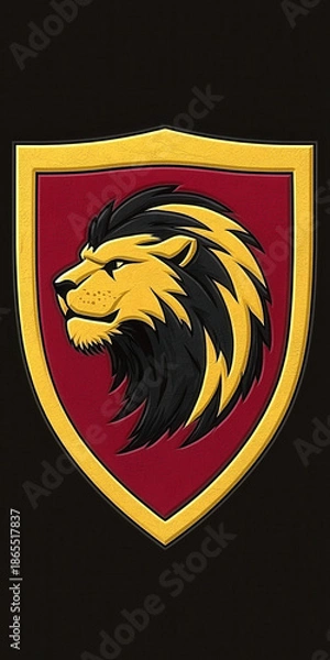 Obraz Heraldic Lion Shield Emblem on Dark Background
