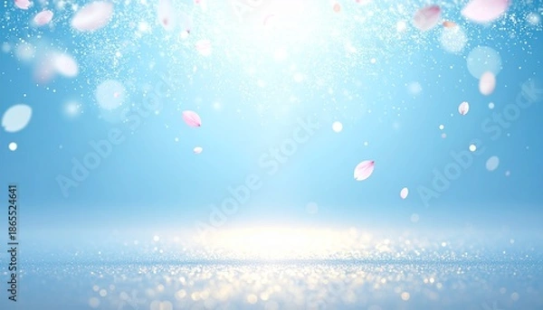 Obraz 春の訪れを祝う、爽やかなブルーと柔らかな花吹雪の抽象グラデーション