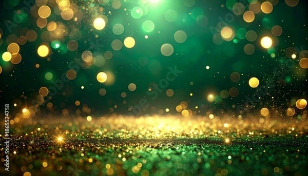 Obraz 至高のエメラルドと黄金の祝祭：圧倒的なラグジュアリー感を放つ光のステージ背景