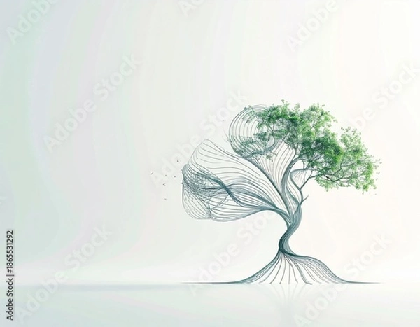 Fototapeta 美しい曲線の１本の木　グラフィックイメージ　背景素材