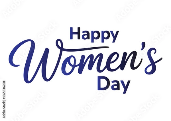 Fototapeta Happy Women's Day script text in blue gradient.