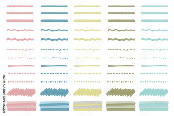 Obraz マイルドなくすみカラーのラインマーカー風素材セット