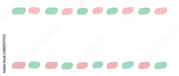 Obraz マーカーで描いた風のピンクと緑の点線をあしらった横長フレーム