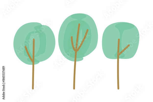 Obraz マーカーとボールペンで手書きした風のシンプルな木のイラスト