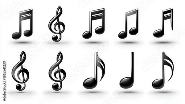 Obraz Set of musical notes icons, drawing, solid white background 