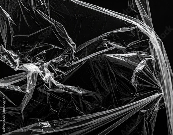 Obraz Crinkled, transparent material against a black backdrop, creating a complex pattern