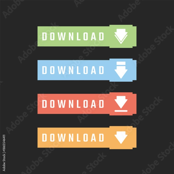 Obraz Flat Download Button Set with Arrow Icons for Web and App Interface