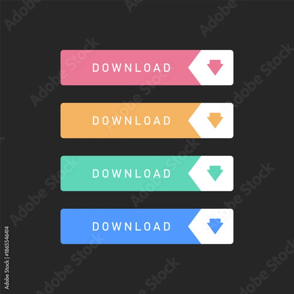 Obraz Flat Download Button Set with Arrow Labels for Web and App Design