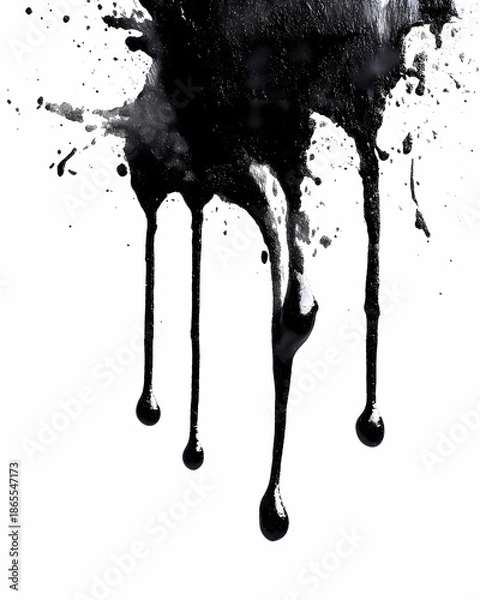 Fototapeta Black ink splatter paint drip abstract background