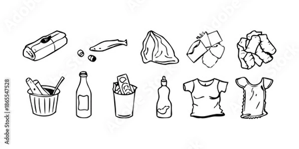 Fototapeta trash-garbage-line-icons-pack