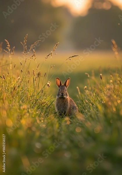Obraz Hour Rabbit Peering Through Sunlit Grass