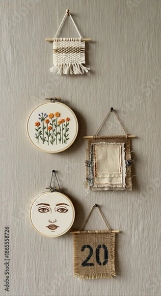 Obraz Handcrafted Wall Decor Featuring Embroidery and Macrame Art