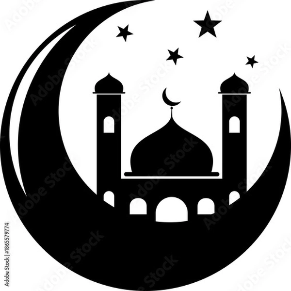 Obraz Crescent Moon with Mosque Silhouette