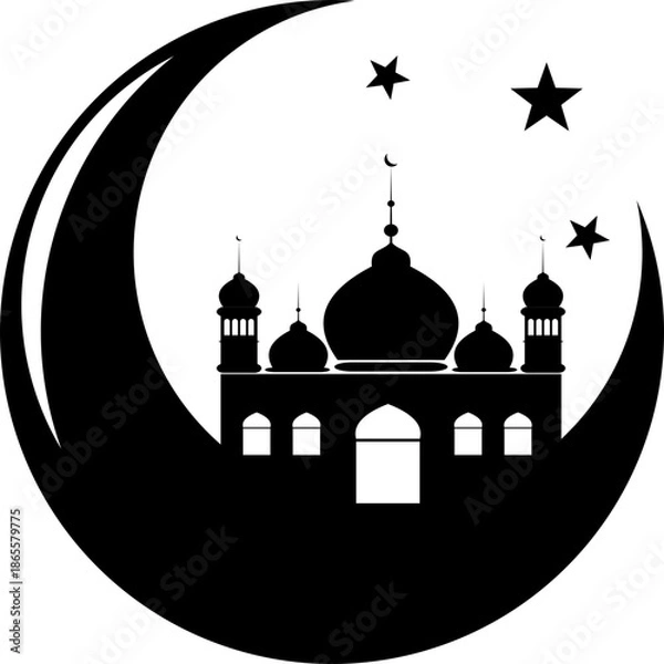 Obraz Crescent Moon with Mosque Silhouette