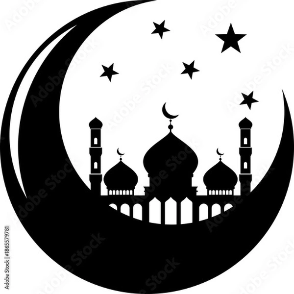 Obraz Crescent Moon with Mosque Silhouette