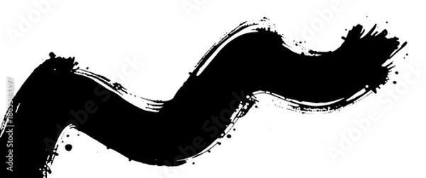 Obraz Vector hand drawn black wave ink brush stroke on white background