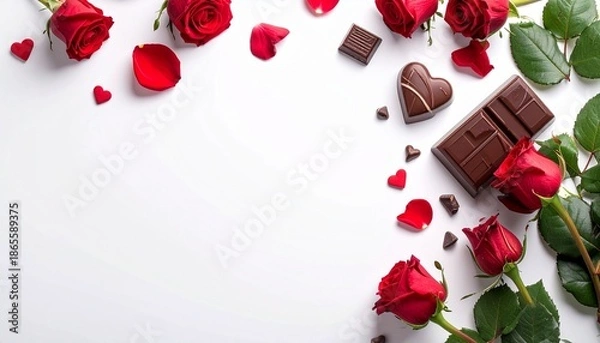Obraz 白背景で映えるチョコとバラのバレンタイン素材