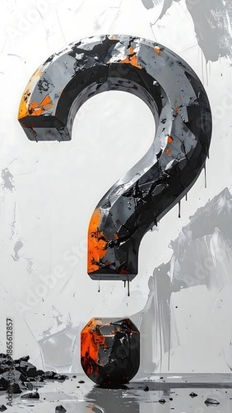 Obraz Large metallic question mark with textured rust and a stone base