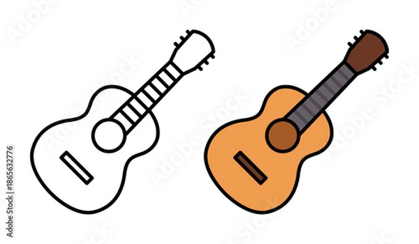 Obraz Cartoon Guitar Flat Vector Illustration