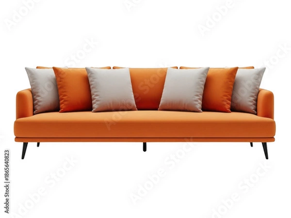 Obraz Modern orange sofa with pillows isolated on transparent background