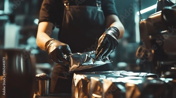 Fototapeta Packaging process in a modern manufacturing facility.