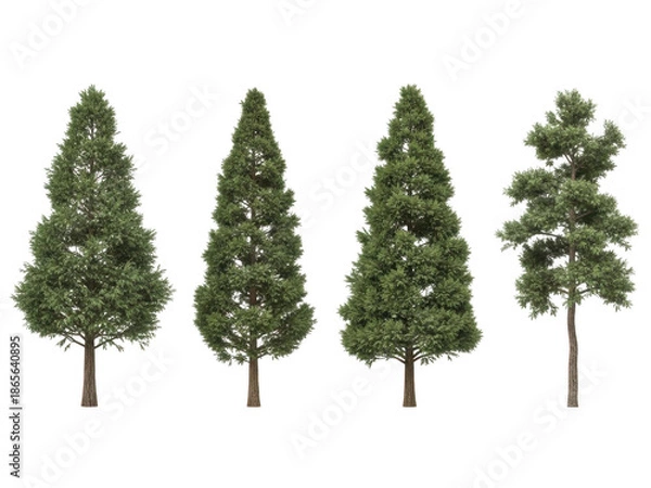 Obraz Four different pine trees isolated on transparent background