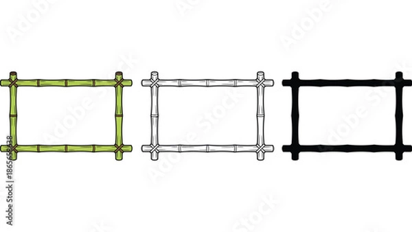 Obraz Versatile bamboo frames in green, sketch, and black styles for creative projects
