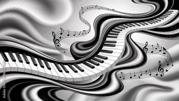 Obraz Surreal Fluid Piano Keys Flowing Wave