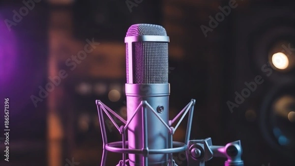 Obraz Silver Condenser Microphone in Dark Studio