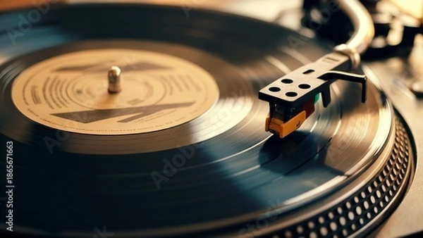 Obraz Macro Vinyl Record Grooves with Turntable Needle