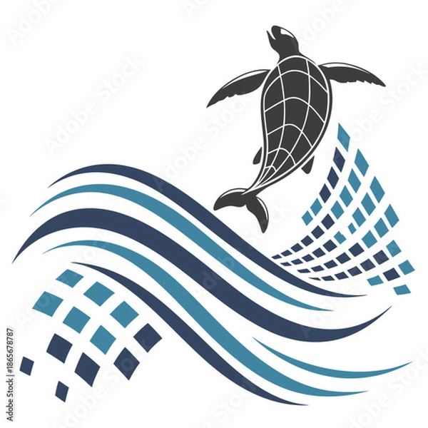 Obraz Pixel to Wave Transition Abstract Digital Logo