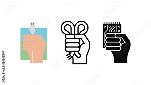 Fototapeta Hand holding technology components, symbolizing connection and innovation