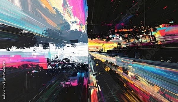 Obraz Vibrant Cityscape with Abstract Motion Blur Effects.