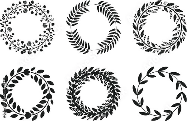 Obraz Floral Leaf Wreath Silhouette Vector Set Botanical Frames