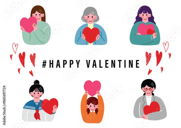 Fototapeta ハートを抱える女性のイラストセット