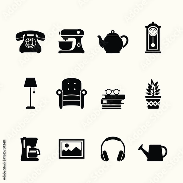 Obraz kitchen icons set silhouette vector  illustrations