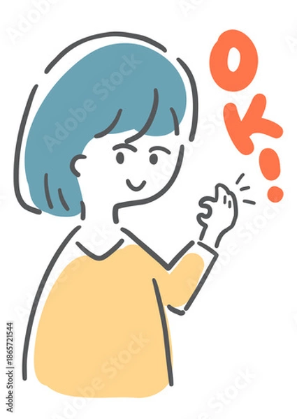 Obraz オッケーする女性　手書き風