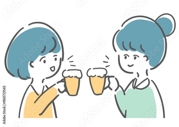 Obraz 乾杯をする女性　2人　手書き風