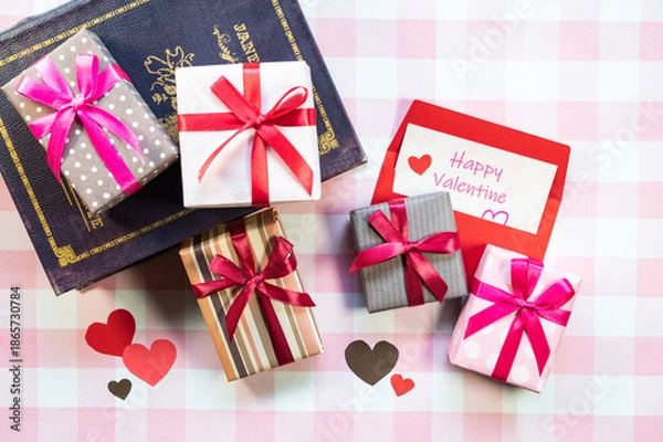 Obraz ギンガムチェック背景のバレンタイン