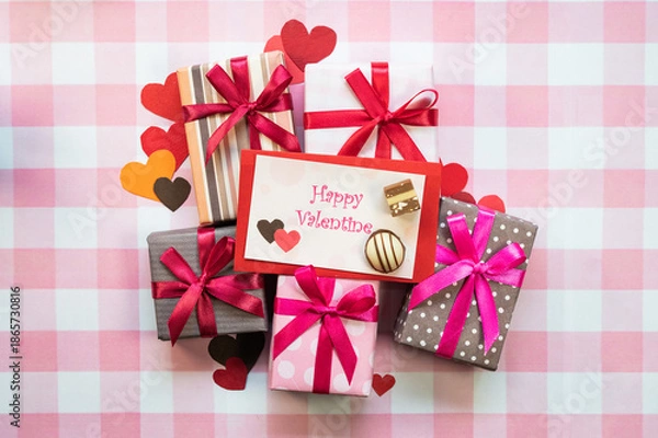 Obraz ギンガムチェック背景のバレンタイン